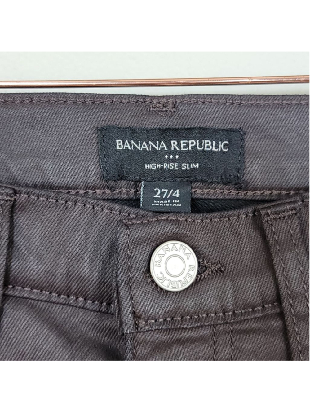 NEW Banana Republic High Rise Slim Fit Straight Let Coated Jeans Red Brown 4 27 - Picture 3 of 13